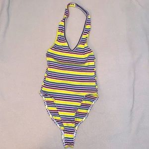 Urban Outfitters Stripped 70s Halter Bodysuit